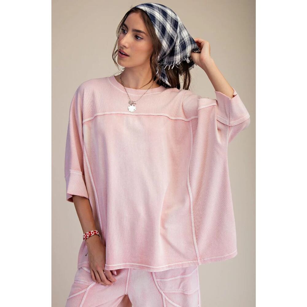 "Sabrina" Boxy Oversized Knit Top in Washed Blush Pink